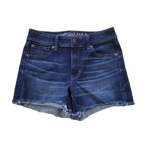 American Eagle Womens Sz 2 Hi-Rise Shortie Super Stretch Dark Wash Denim Shorts